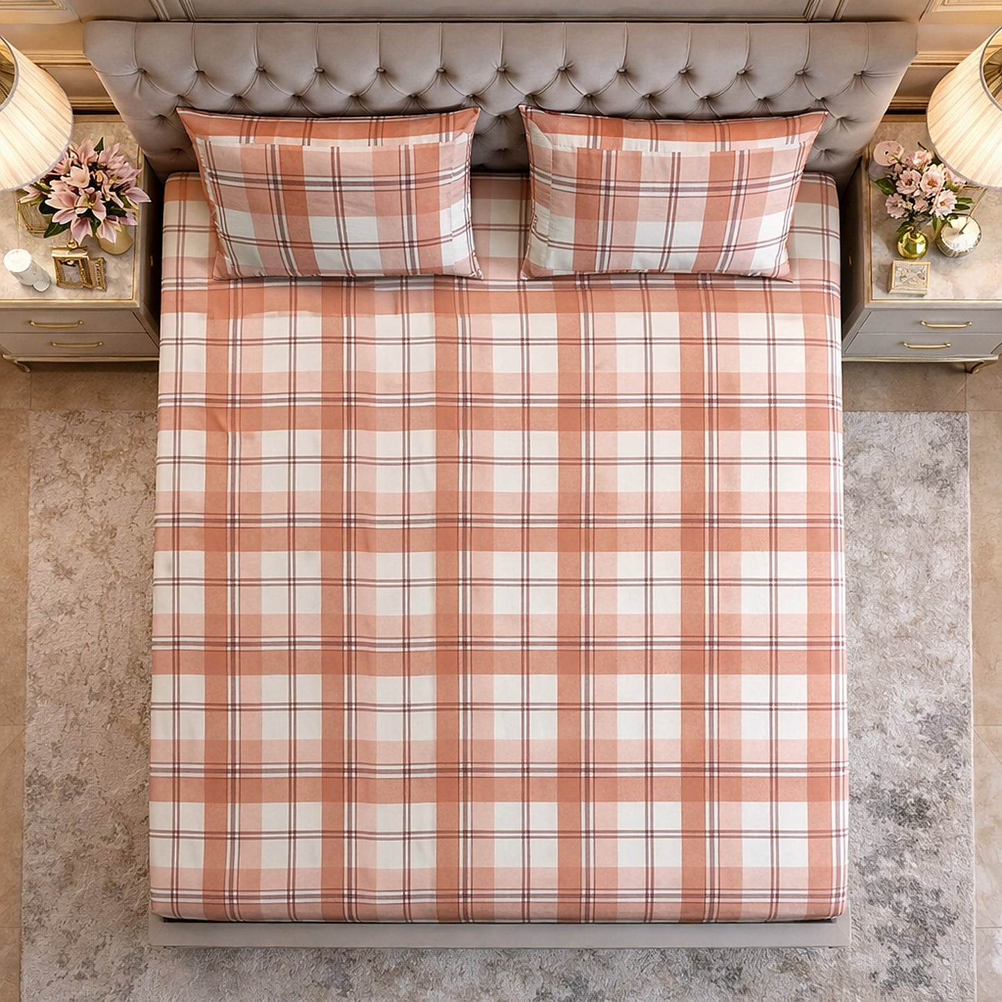 Pure Cotton Orange Check Bedsheet