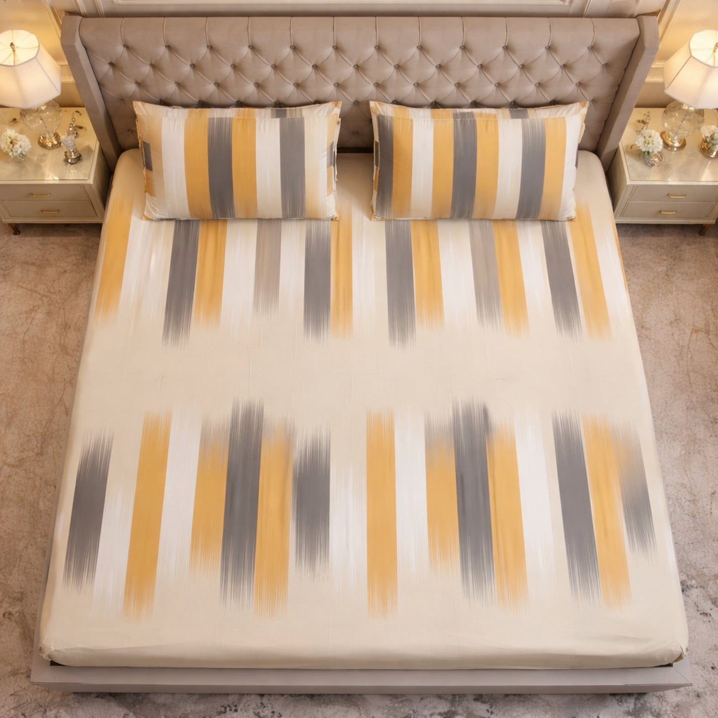 Imported Pure Cotton Abstract Print Bedsheet- Orange Colour