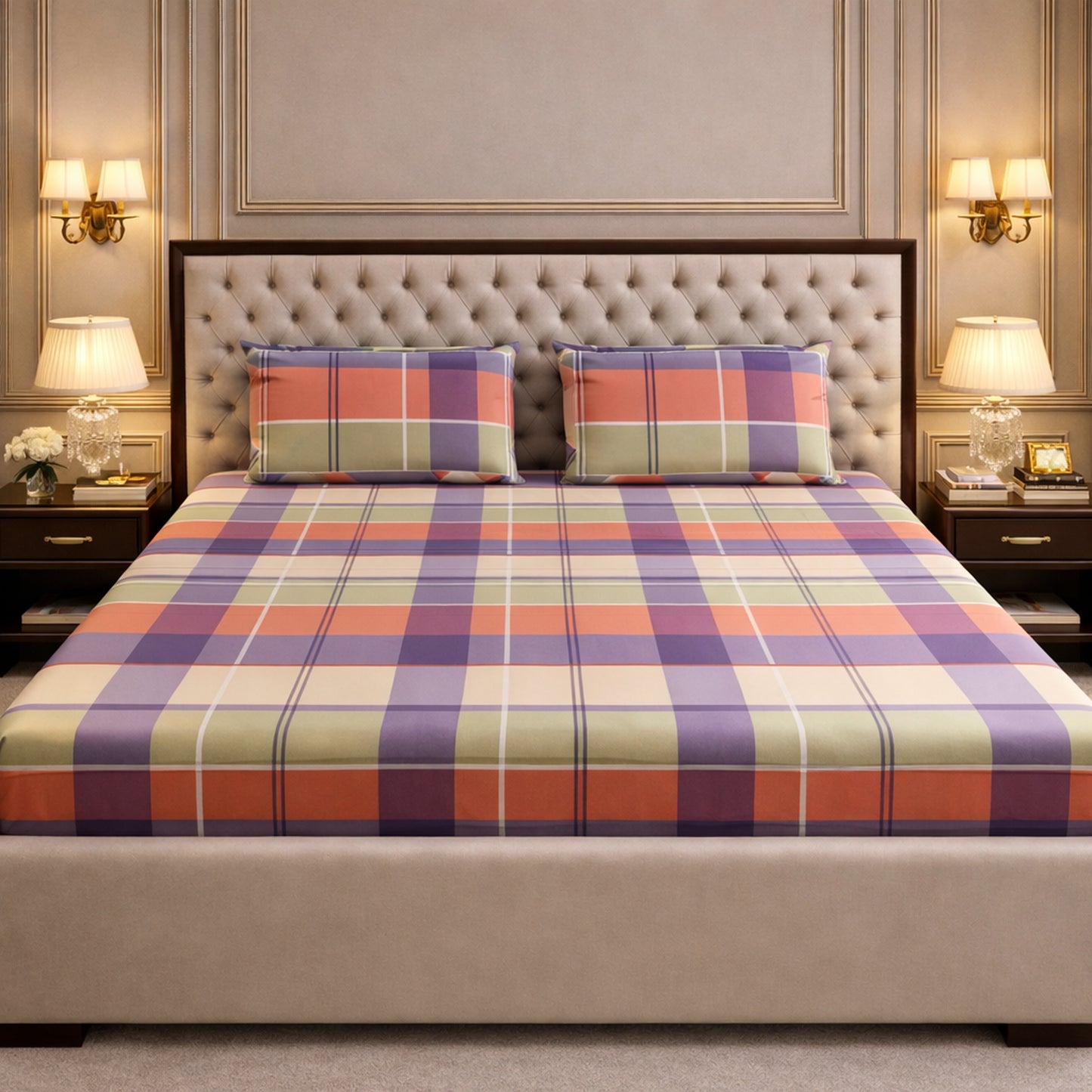 Imported Exclusive Cotton Checks Bedsheet King Size