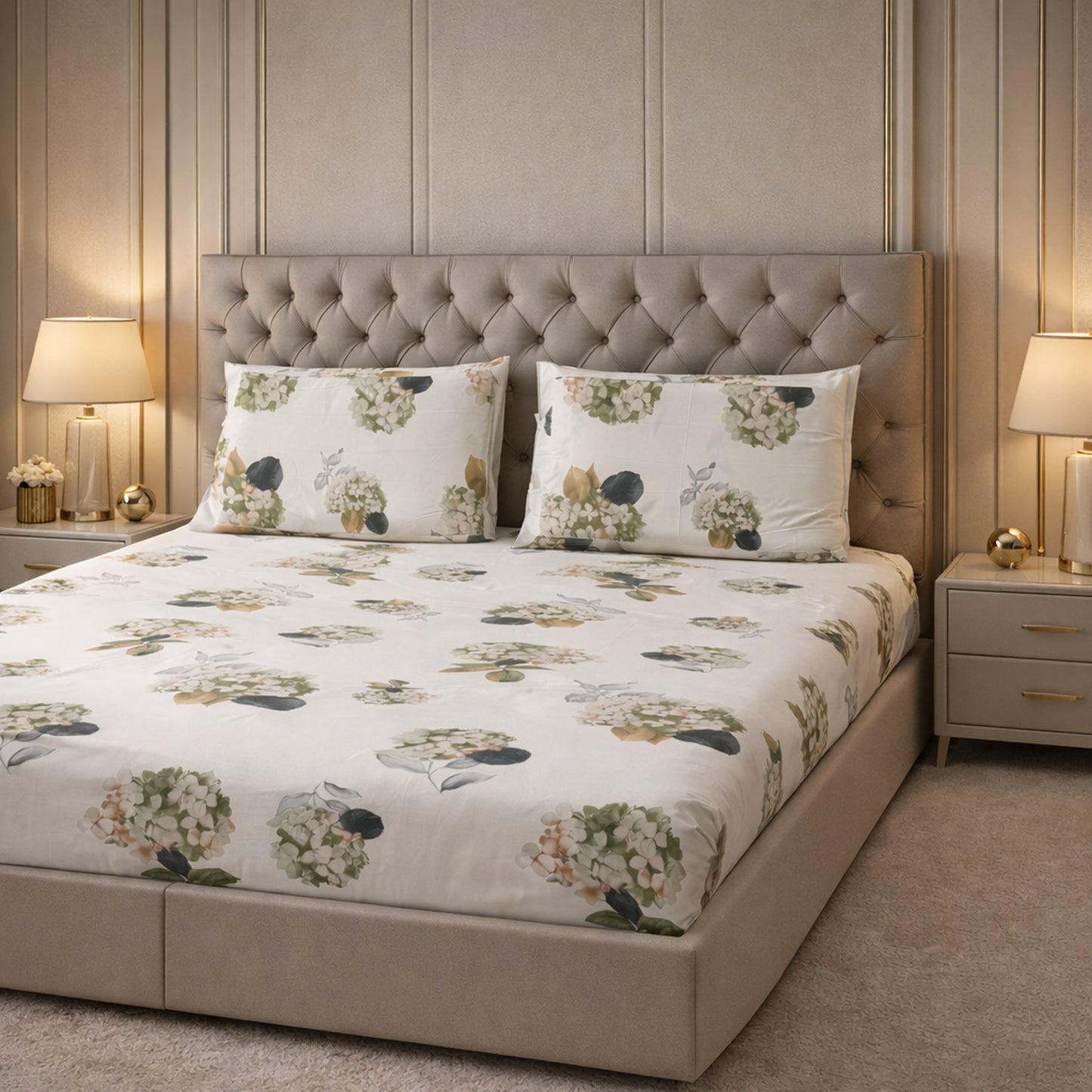 White Floral Colour Pure Cotton Printed Bedsheet