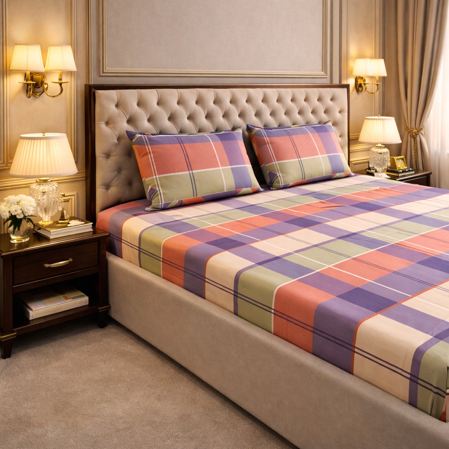 Imported Exclusive Cotton Checks Bedsheet King Size