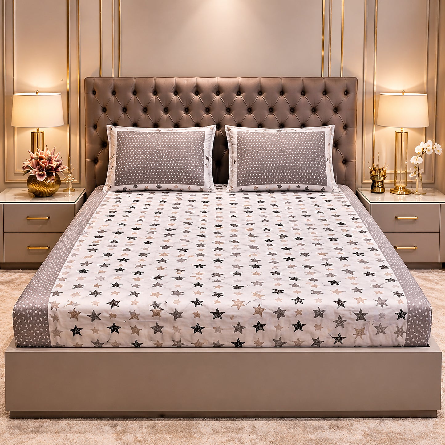 Imported Grey Colour Star Print Bedsheet
