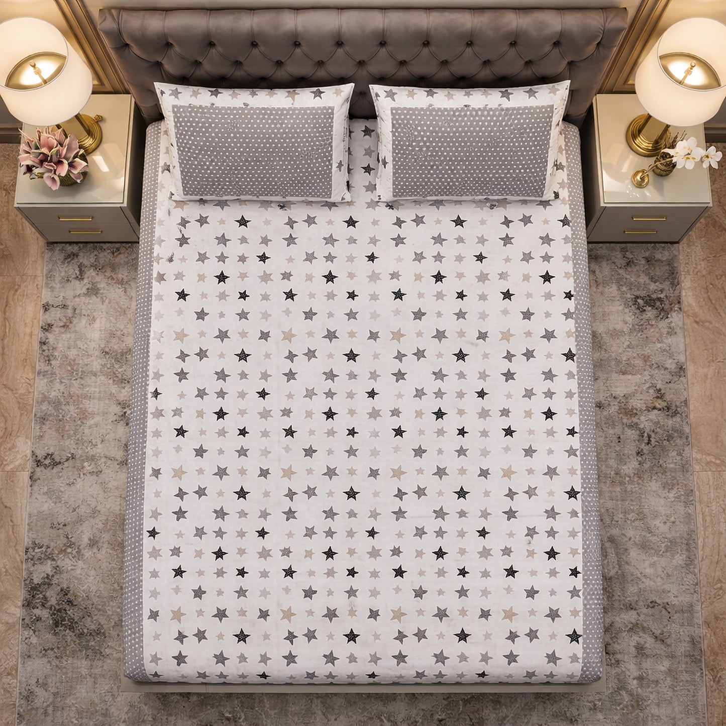 Imported Grey Colour Star Print Bedsheet