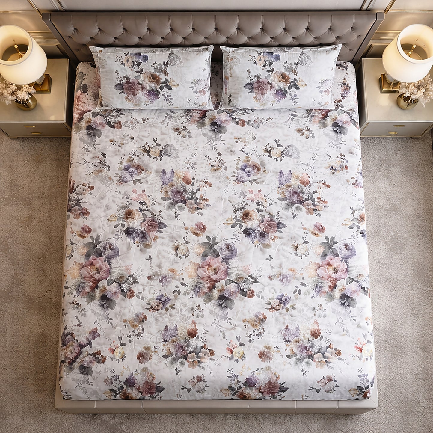 Imported Pure Cotton Satin Floral Multi Colour Printed Bedsheet