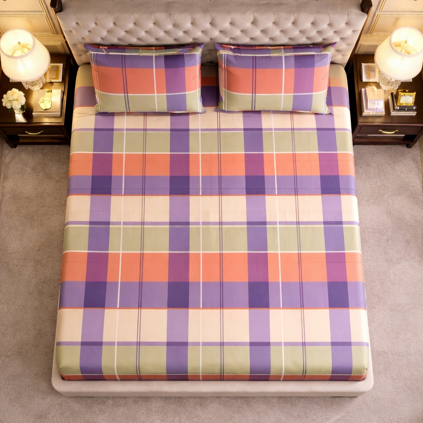 Imported Exclusive Cotton Checks Bedsheet King Size