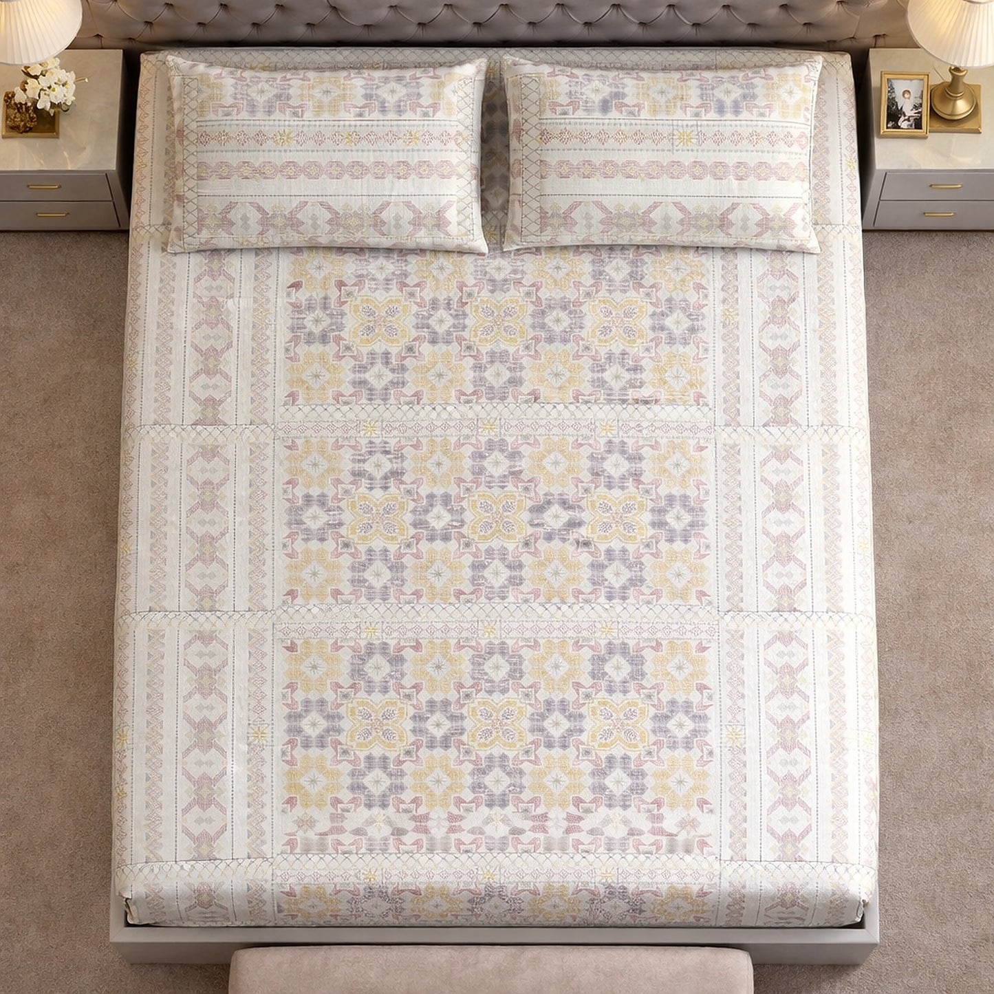 Pure Cotton Geometrical Print Bedsheet